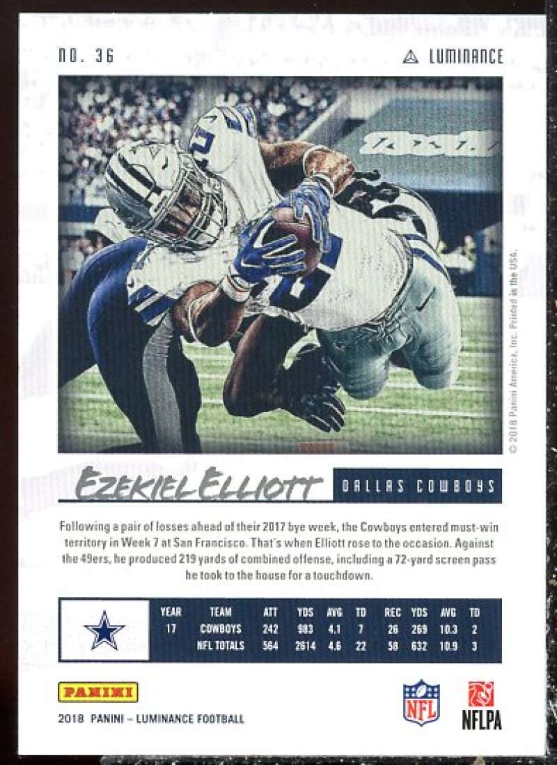 Ezekiel Elliott Card 2018 Panini Luminance Blue #36  Image 2