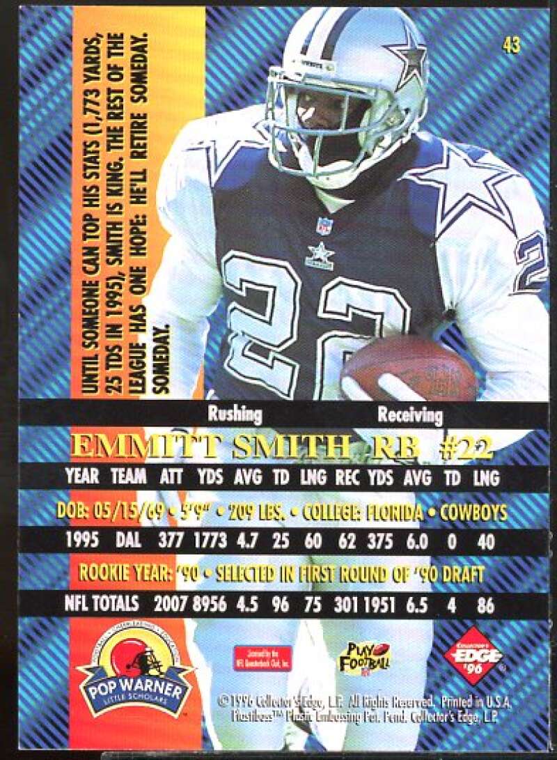 Emmitt Smith Card 1996 Collector's Edge Advantage Perfect Play Foils #43  Image 2