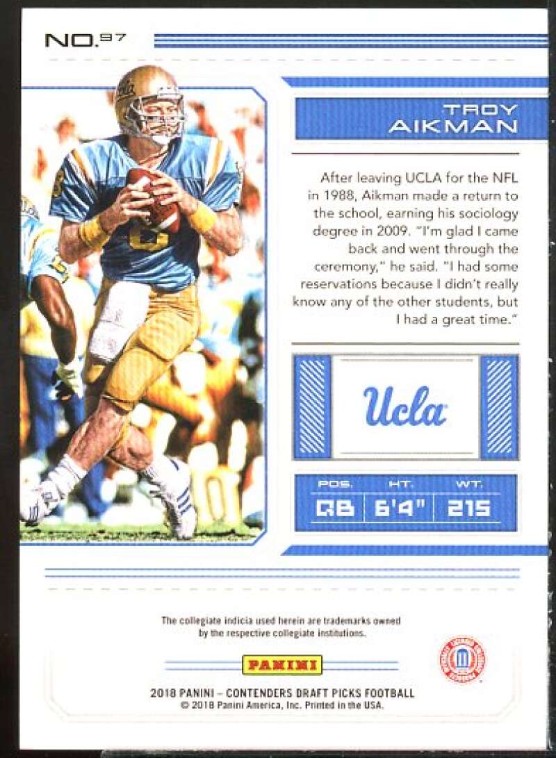 Troy Aikman Card 2018 Panini Contenders Draft Picks Bowl Ticket #97  Image 2