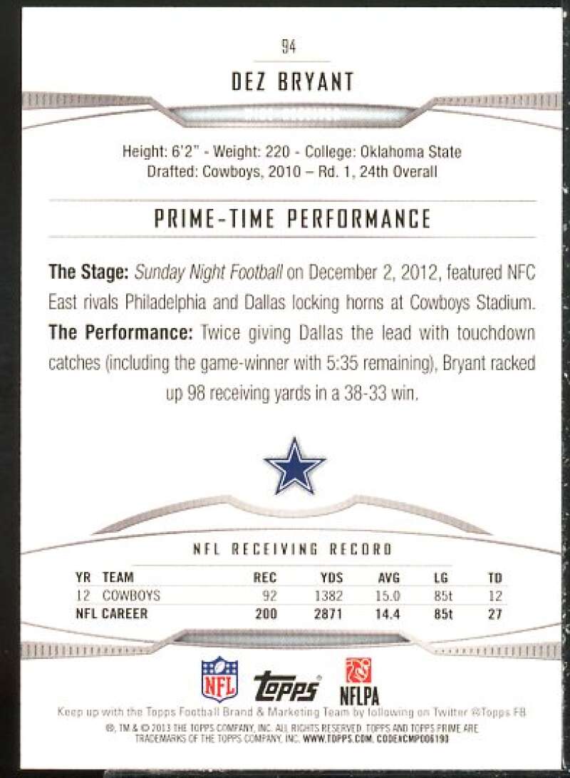 Dez Bryant Card 2013 Topps Prime Retail Blue #94  Image 2