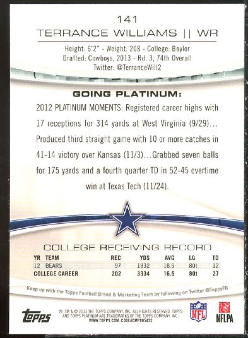 Terrance Williams Rookie Card 2013 Topps Platinum Xfractors #141  Image 2