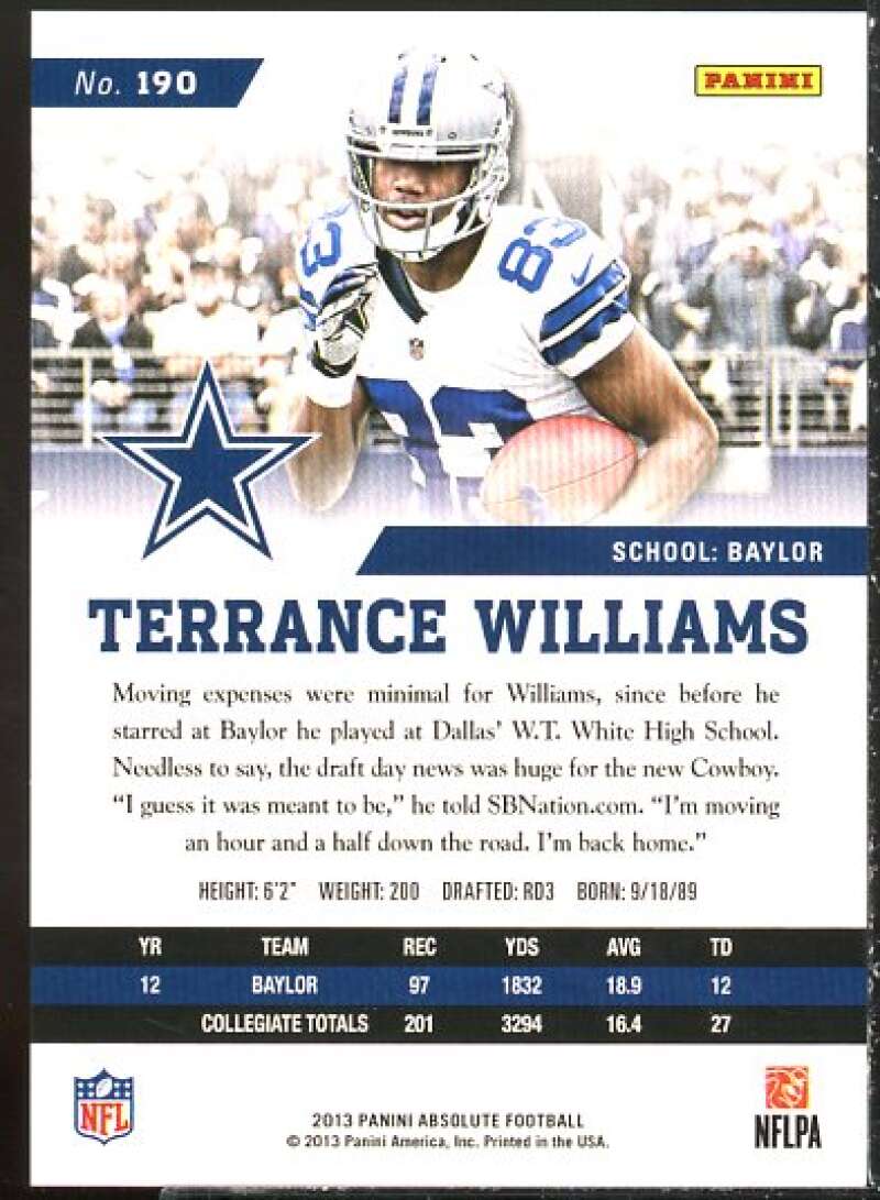 Terrance Williams Rookie Card 2013 Absolute Spectrum Gold #190A  Image 2