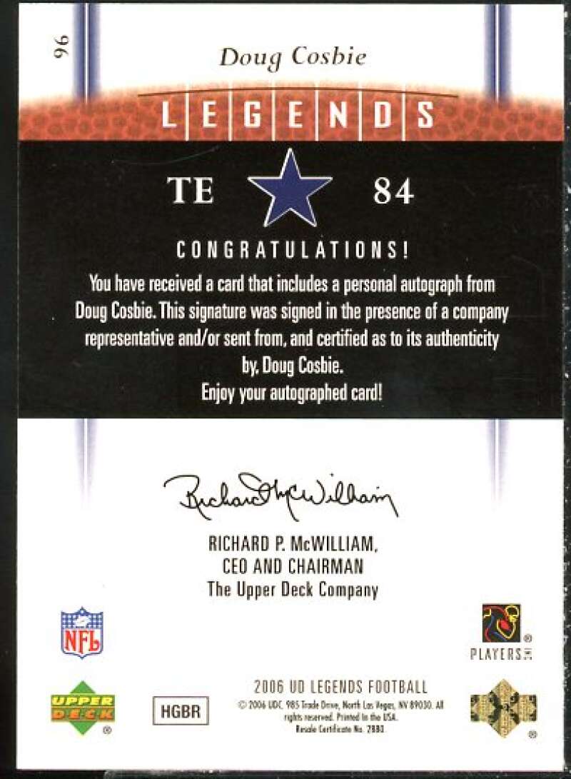 Doug Cosbie Card 2006 Upper Deck Legends Legendary Signatures #96  Image 2