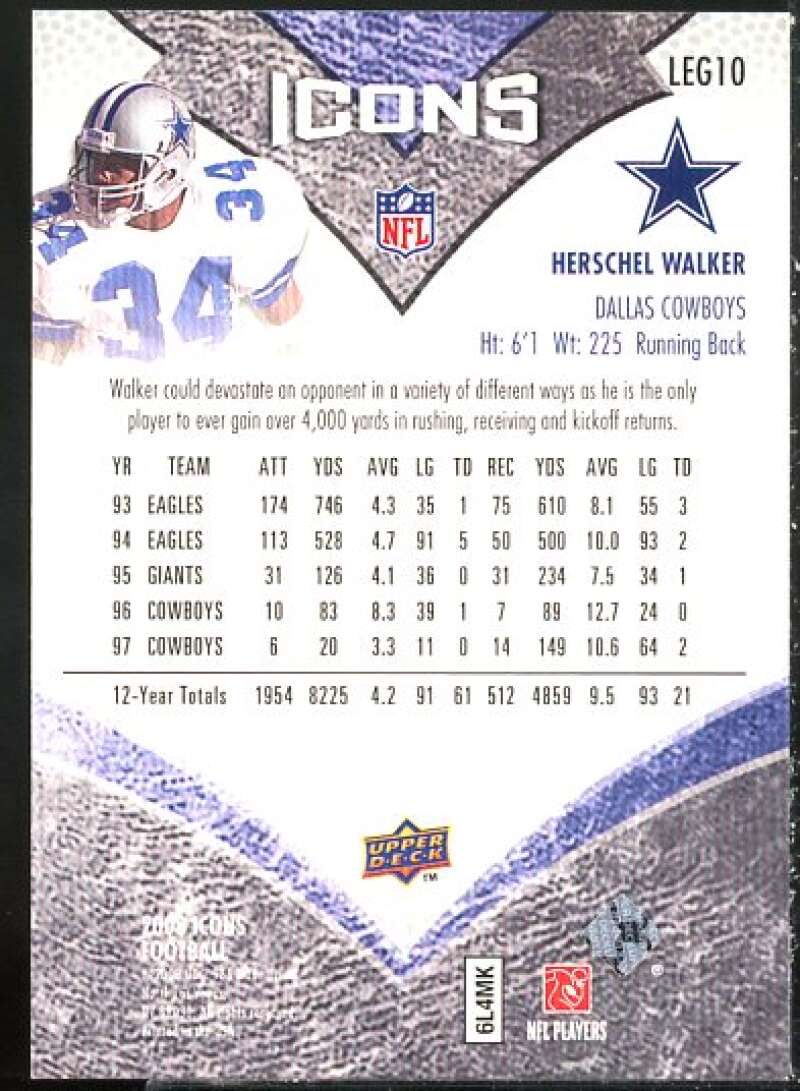 Herschel Walker Card 2008 Upper Deck Icons NFL Legends #LEG10  Image 2