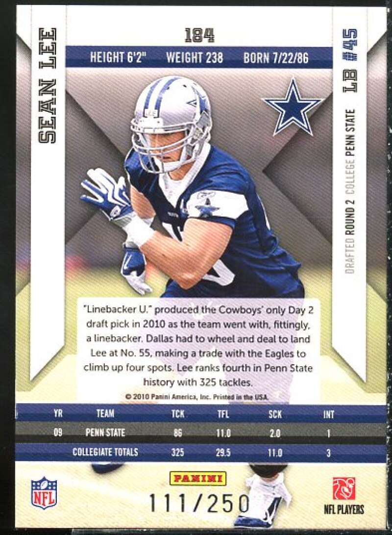 Sean Lee Rookie Card 2010 Epix Silver #184  Image 2