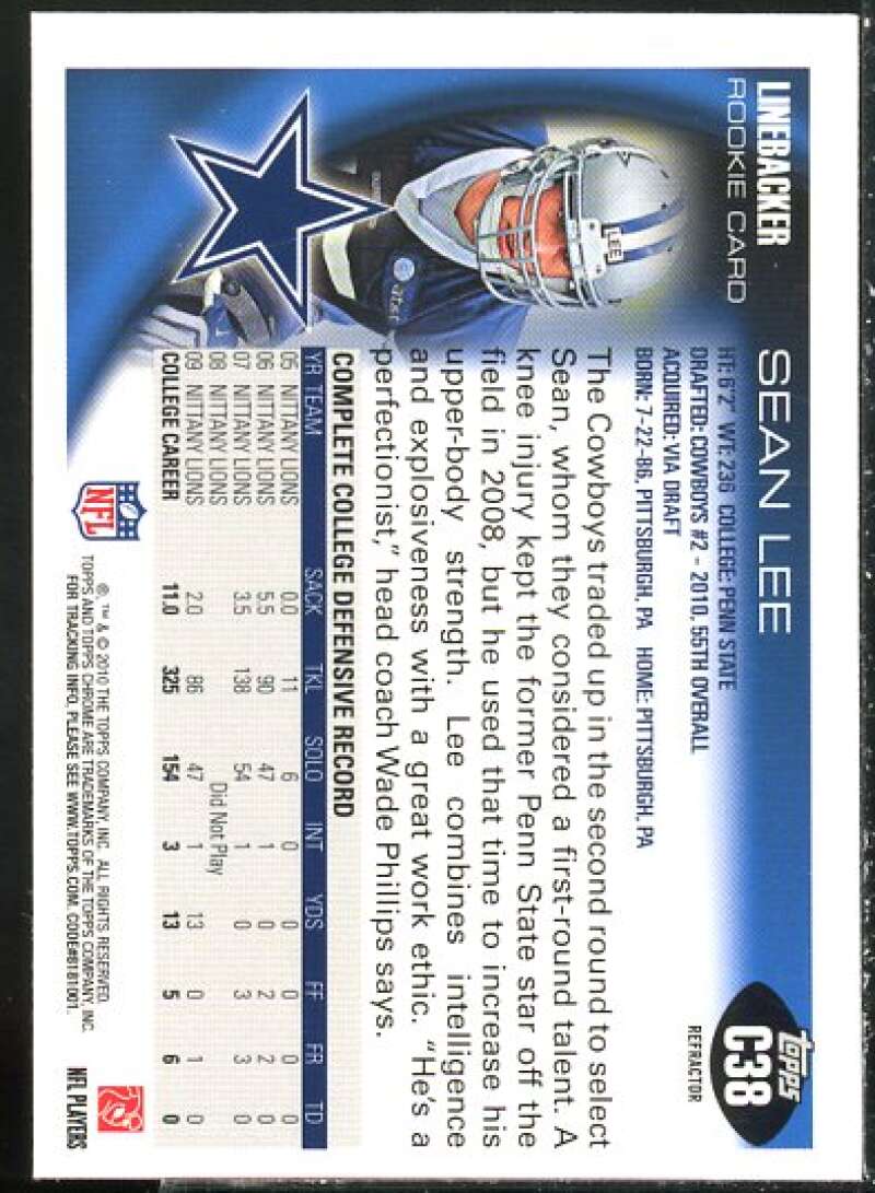 Sean Lee Rookie Card 2010 Topps Chrome Xfractors #C38  Image 2