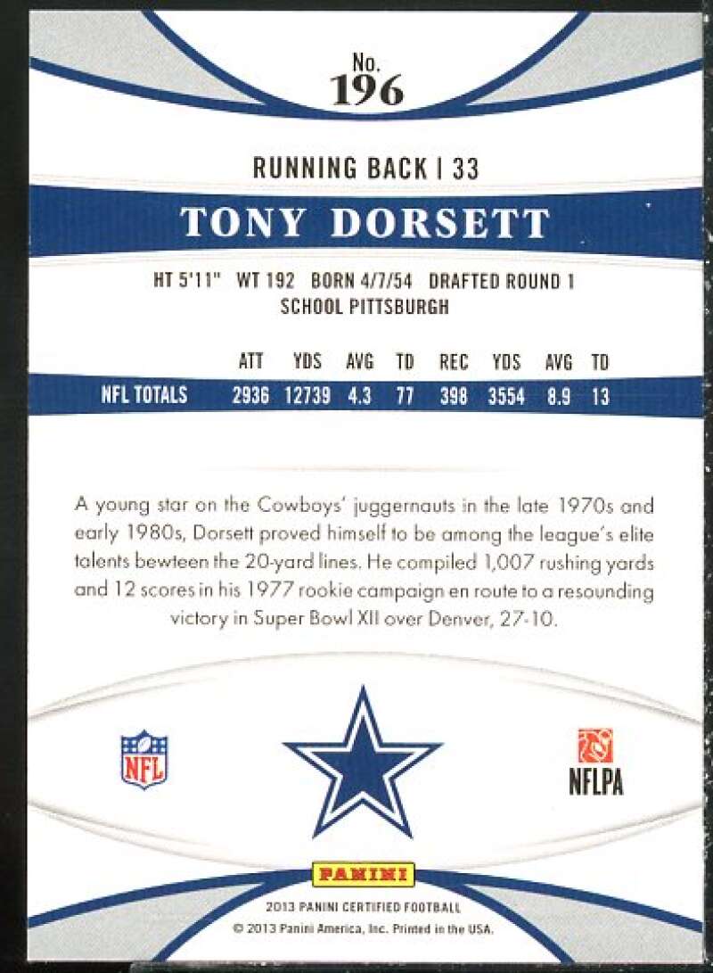 Tony Dorsett IMM Card 2013 Certified #196  Image 2