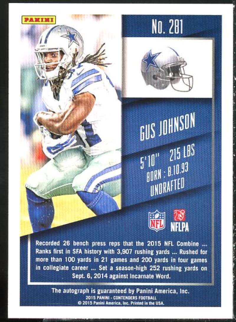 Gus Johnson AU Rookie Card 2015 Panini Contenders #281  Image 2