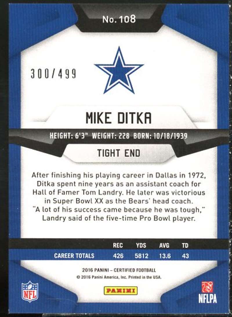 Mike Ditka IMM Card 2016 Certified Mirror Silver #108  Image 2