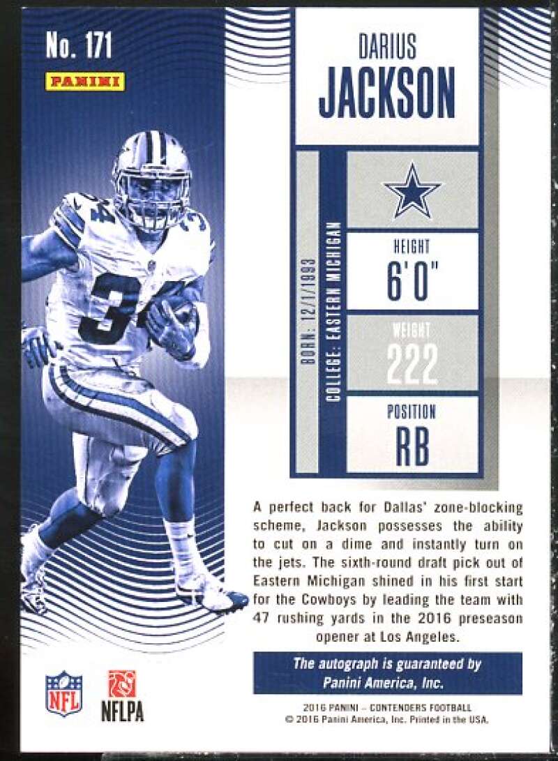 Darius Jackson AU Card 2016 Panini Contenders Playoff Ticket #171  Image 2