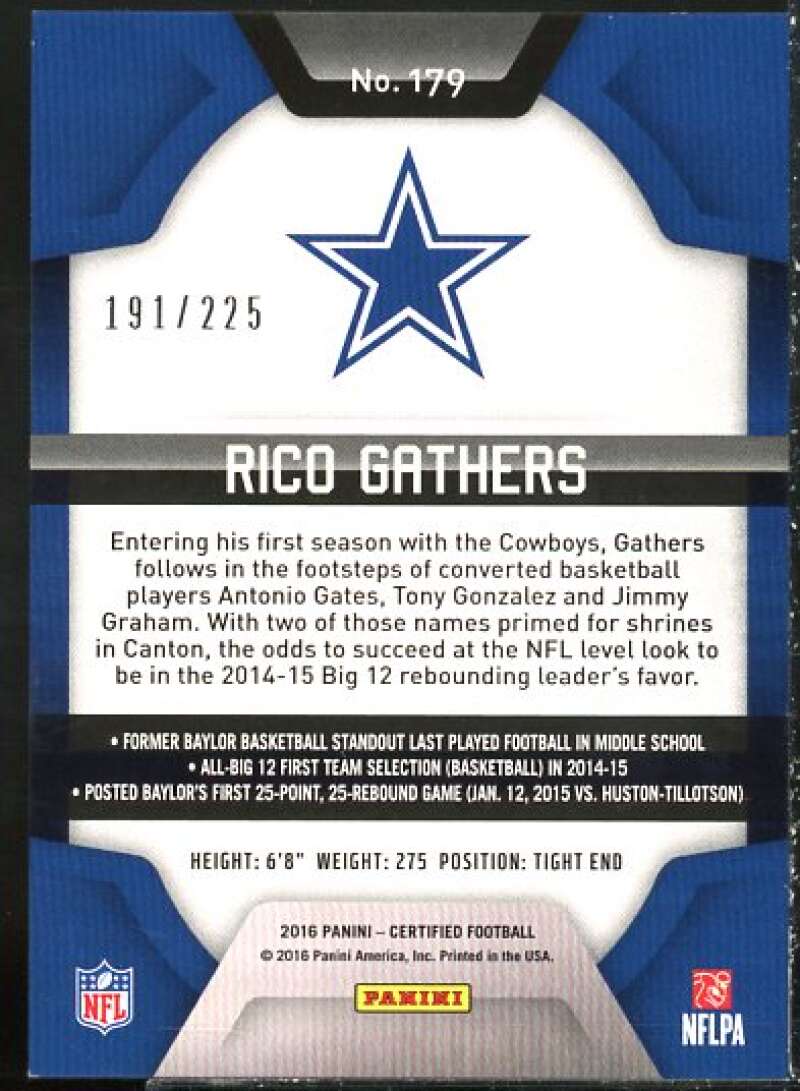 Rico Gathers Rookie Card 2016 Certified Mirror Orange #179  Image 2