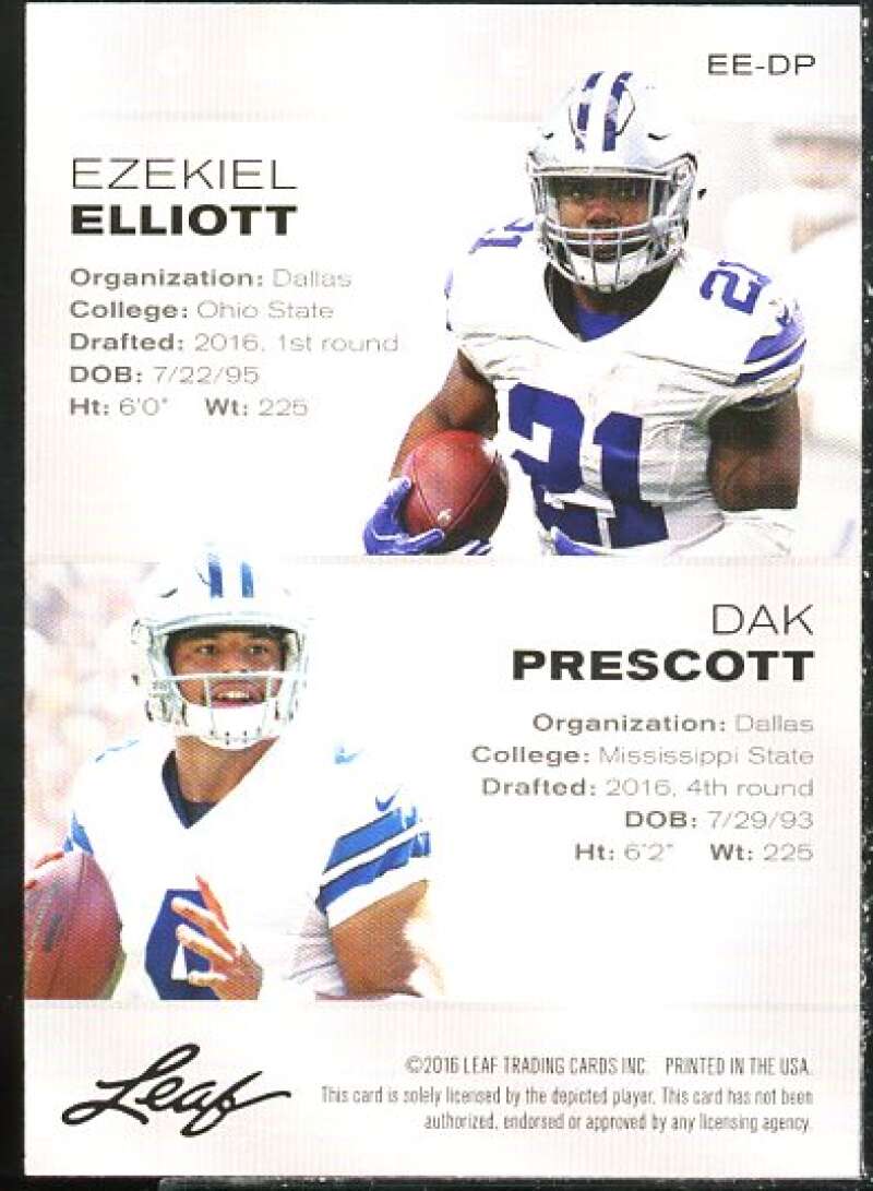 Dak Prescott Ezekiel Elliott Card 2016 Leaf Double EE-DP #  Image 2