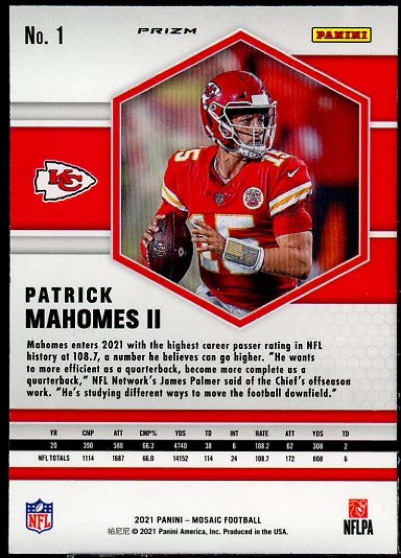 Patrick Mahomes II Card 2021 Panini Mosaic Mosaic Green #1  Image 2