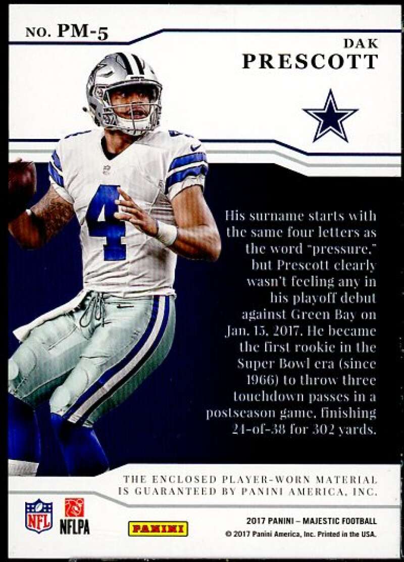 Dak Prescott Card 2017 Panini Majestic Proteges Materials #5  Image 2