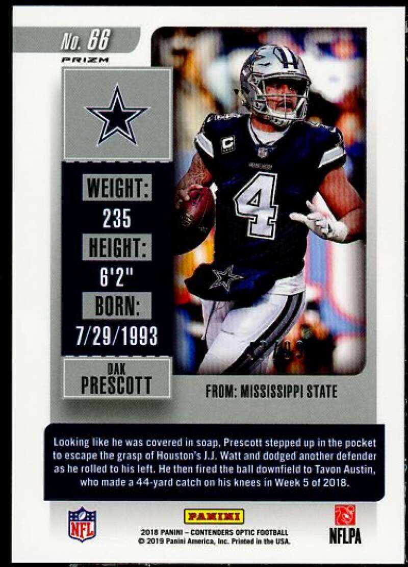 Dak Prescott Card 2018 Panini Contenders Optic Blue #66  Image 2