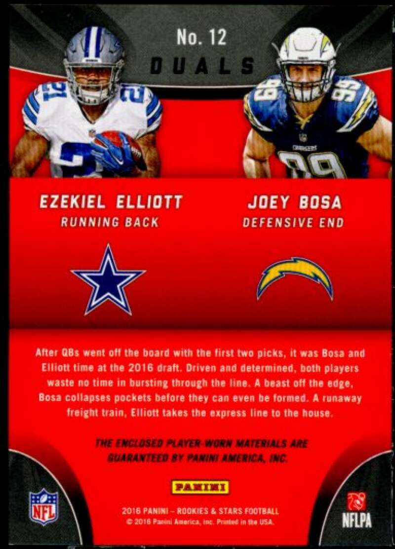 Ezekiel Elliott/Joey Bosa Rookie Card 2016 Rookies and Stars Dual Jerseys #12  Image 2