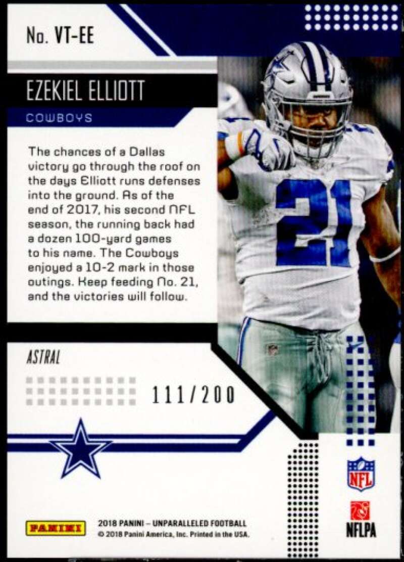 Ezekiel Elliott Card 2018 Panini Unparalleled Victorious Astral #4  Image 2