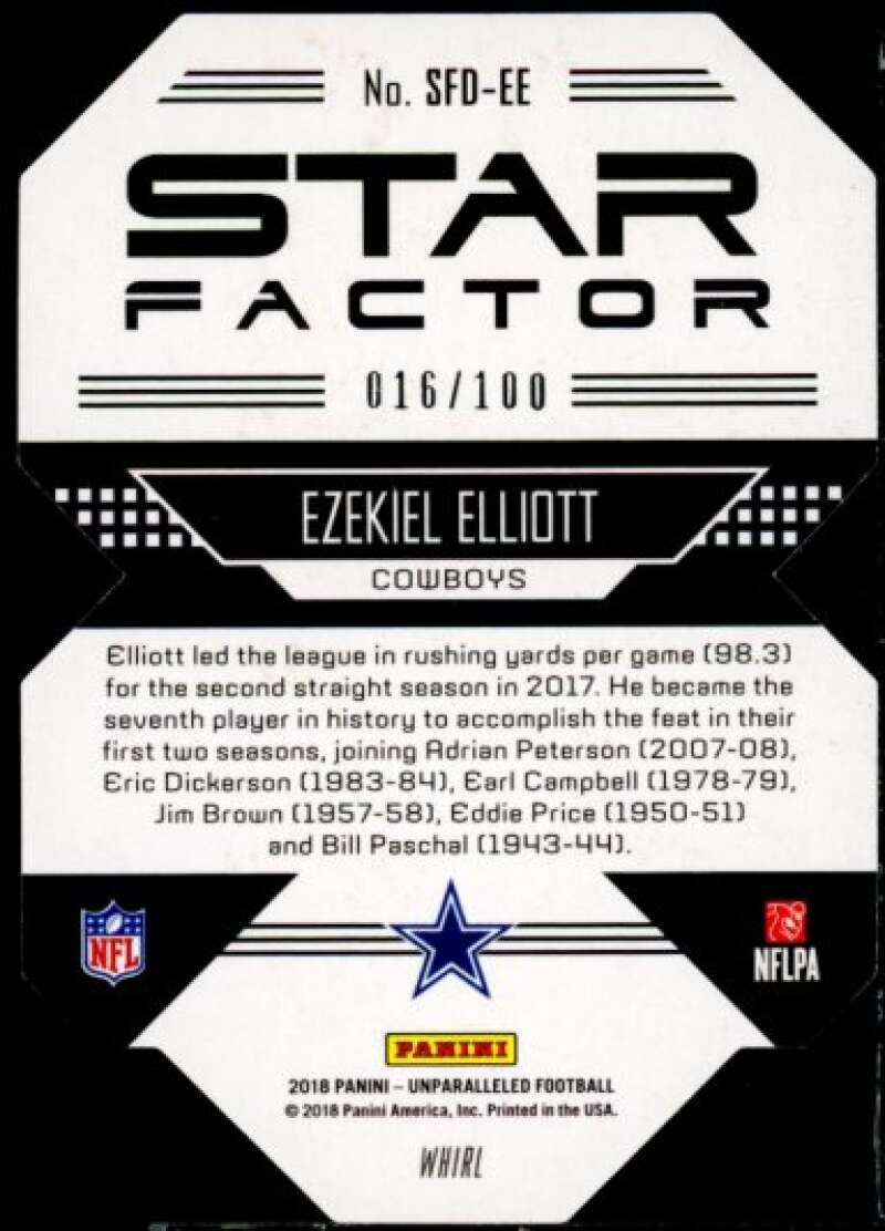 Ezekiel Elliott Card 2018 Panini Unparalleled Star Factor Whirl #2  Image 2