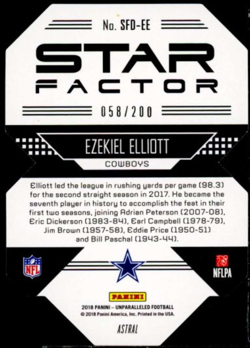 Ezekiel Elliott Card 2018 Panini Unparalleled Star Factor Astral #2  Image 2