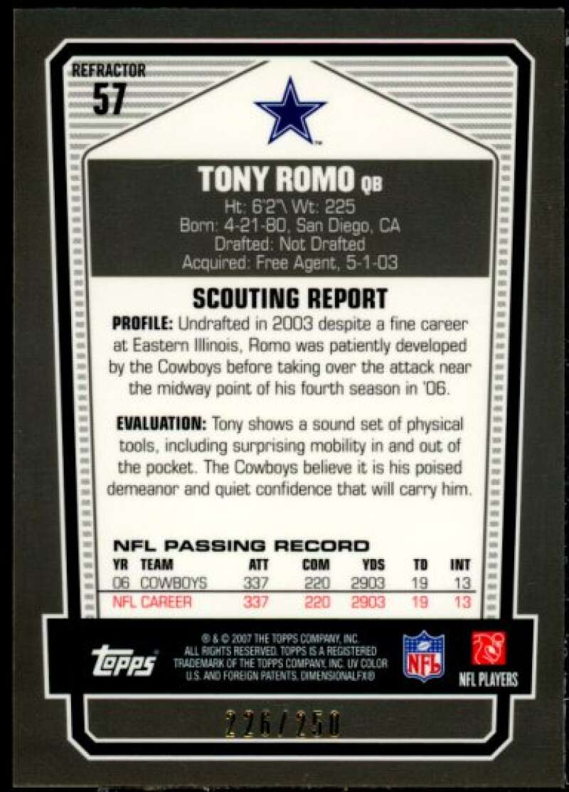 Tony Romo 2007 Topps Draft Picks and Prospects Chrome Bronze Refractors #57  Image 2