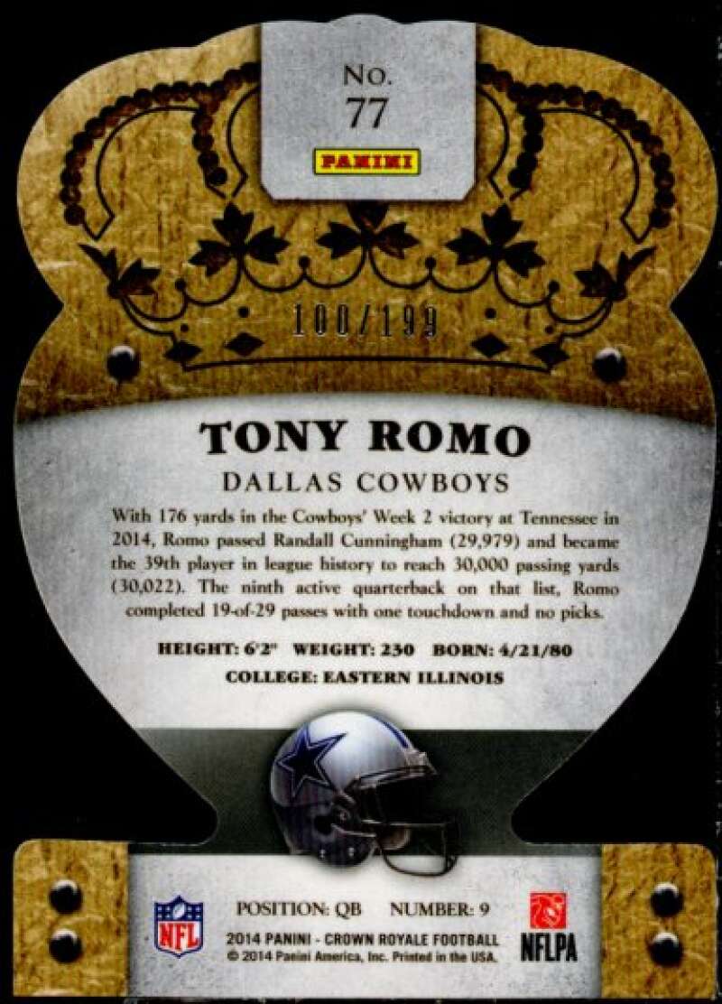 Tony Romo Card 2014 Crown Royale Silver Holofoil #77  Image 2