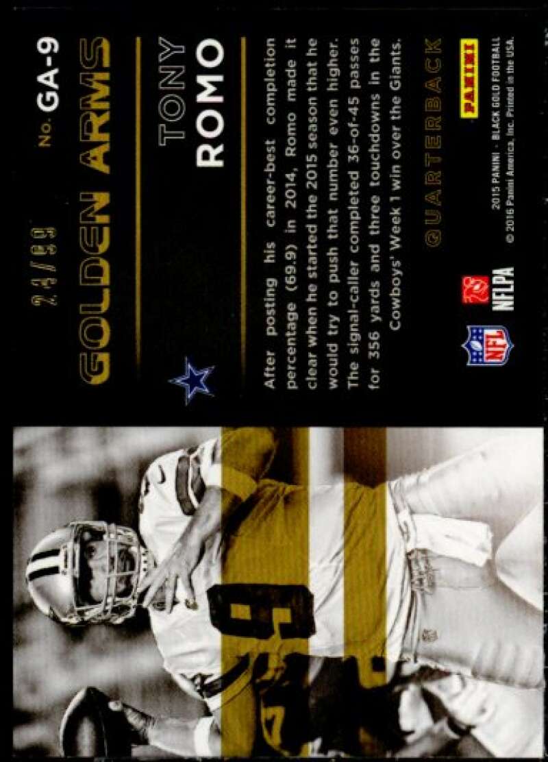 Tony Romo Card 2015 Panini Black Gold Golden Arms White Gold #GA9  Image 2