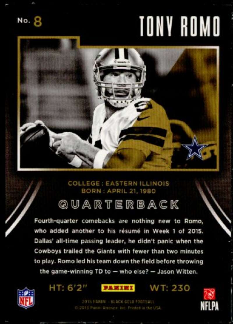 Tony Romo Card 2015 Panini Black Gold #8  Image 2