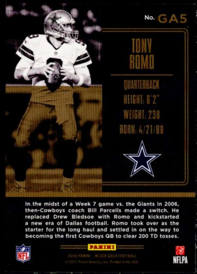 Tony Romo Card 2016 Panini Black Gold Golden Arms Holo White Gold #5  Image 2