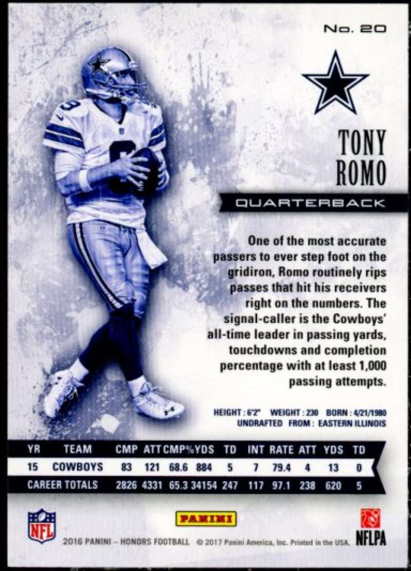 Tony Romo Card 2016 Panini Honors Red #20  Image 2