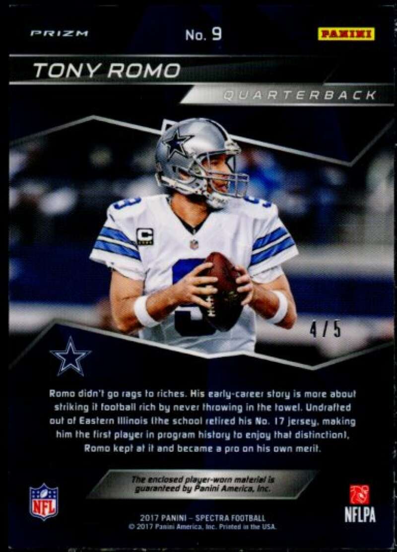 Tony Romo Card 2017 Panini Spectra Epic Legends Materials Neon Pink #9 –