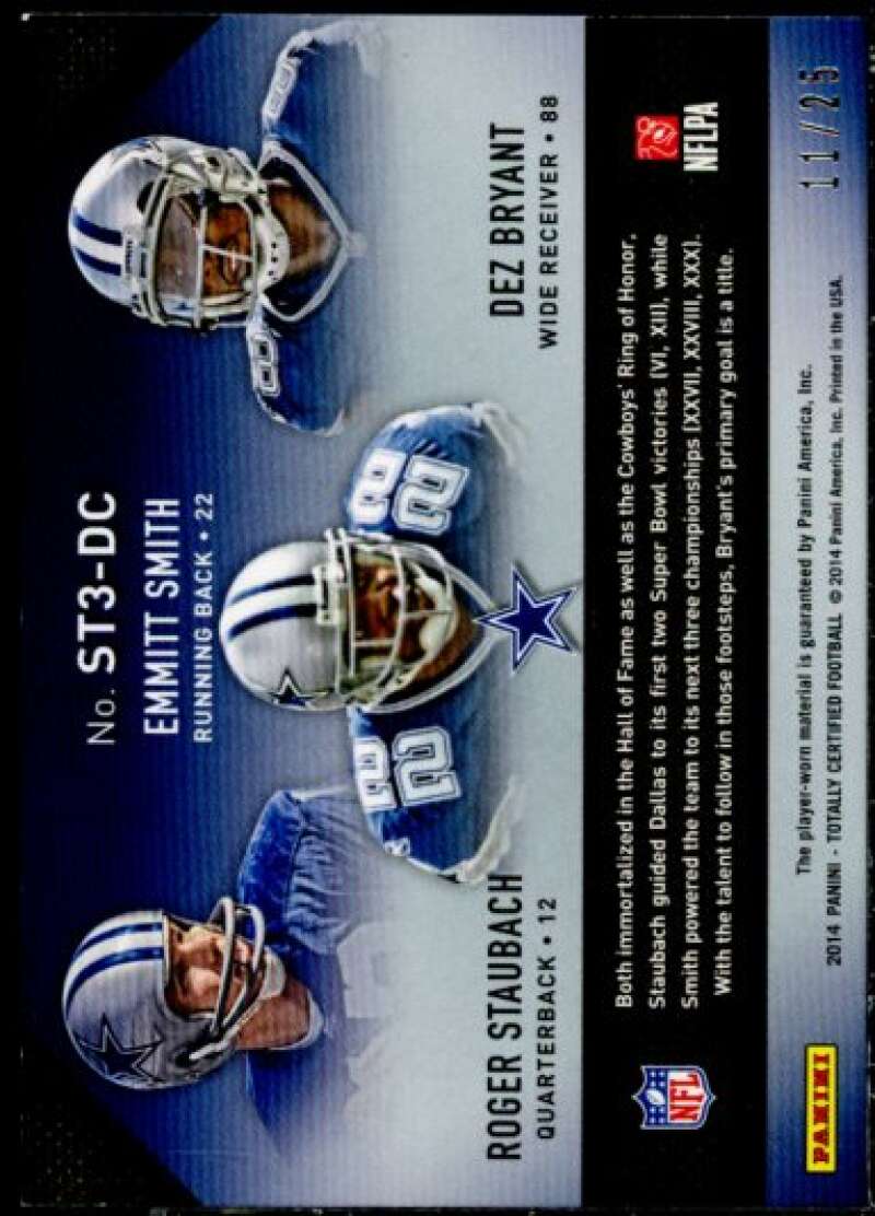 Bryant/Smith/Staubach Card 2014 Totally Certified Stitches in Time Trios #ST3DC  Image 2