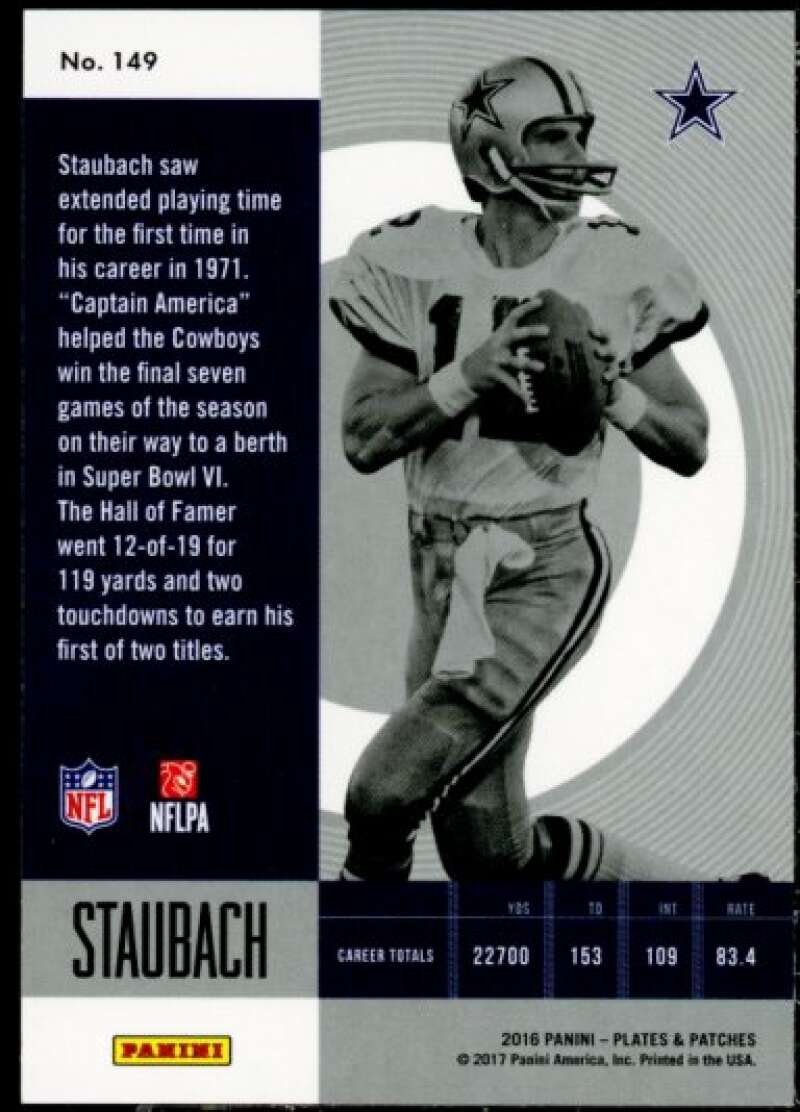 Roger Staubach RET Card 2016 Panini Plates and Patches Blue #149  Image 2