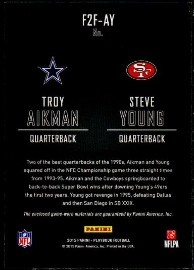 Steve Young/Troy Aikman Card 2015 Panini Playbook Face 2 Face Materials #12  Image 2