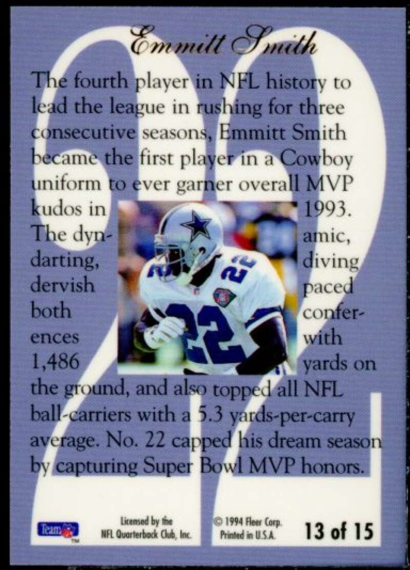 Emmitt Smith Card 1994 Ultra Flair Hot Numbers #13  Image 2