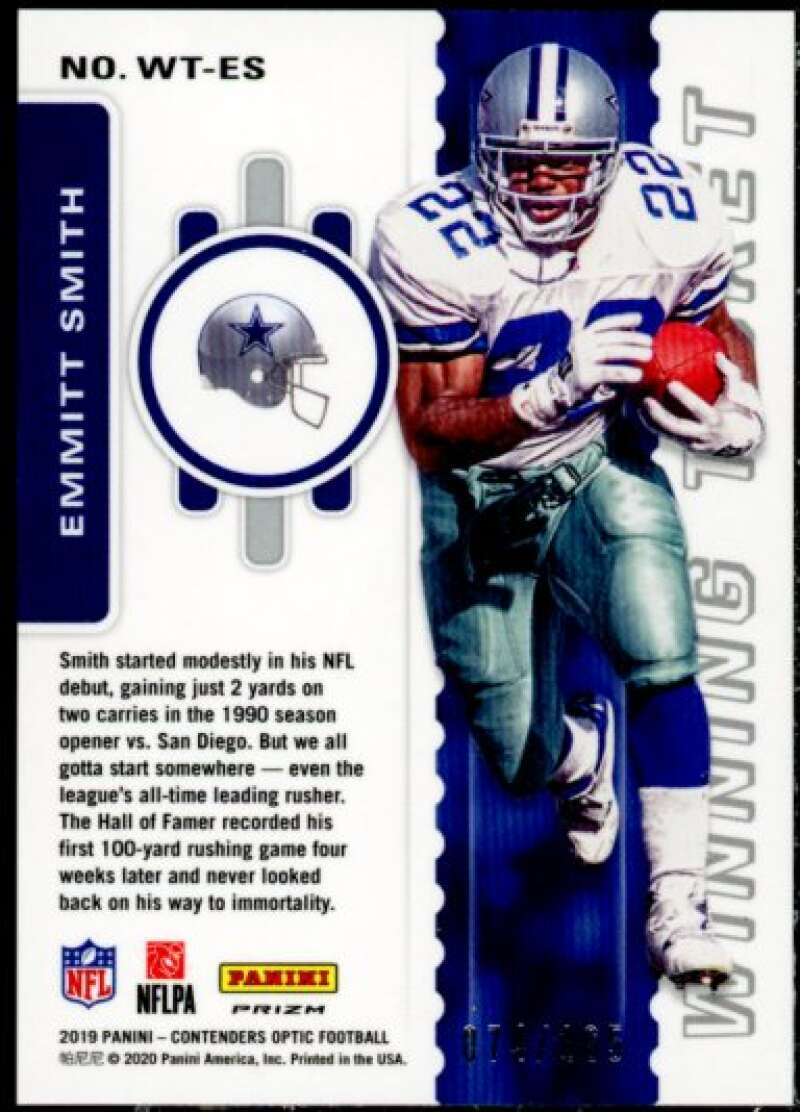 Emmitt Smith Card 2019 Panini Contenders Optic Winning Tickets #15  Image 2