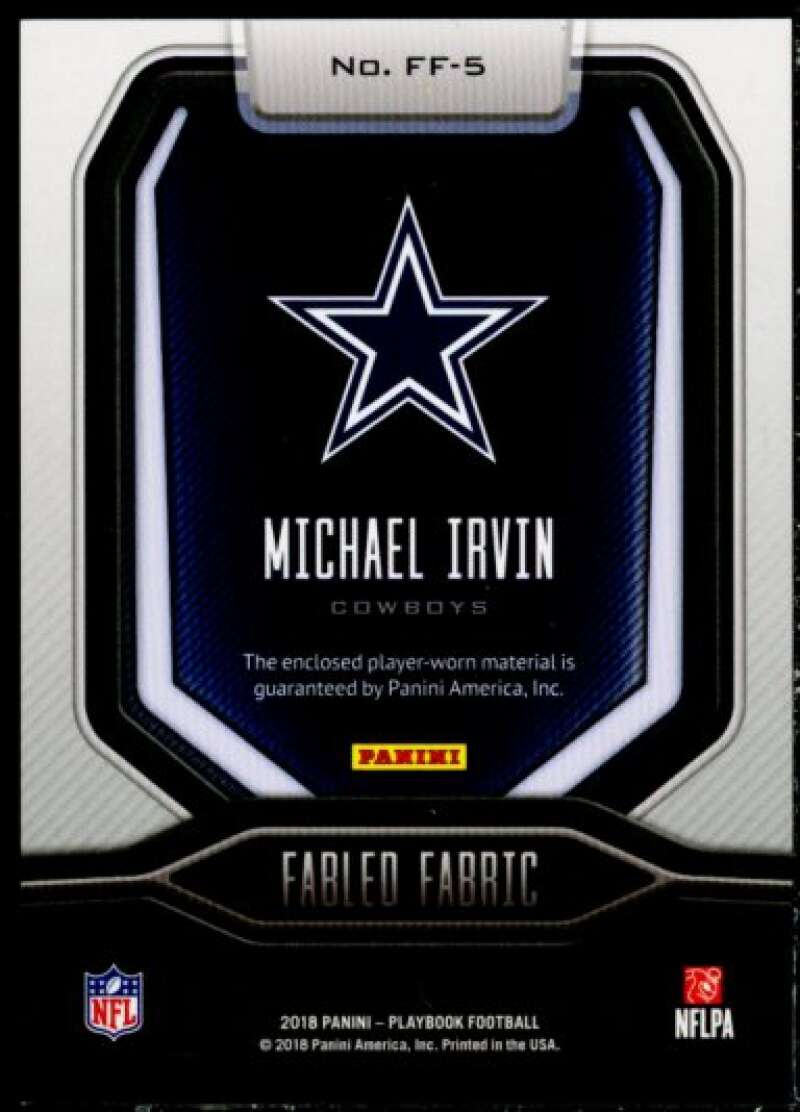 Michael Irvin Card 2018 Panini Playbook Fabled Fabric Prime #5  Image 2