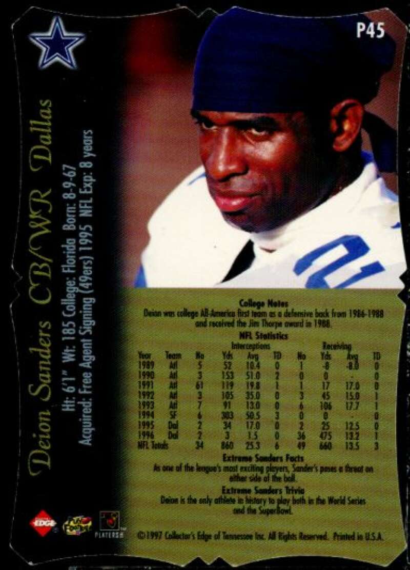 Deion Sanders DC Card 1997 Collector's Edge Extreme Foil #P45  Image 2