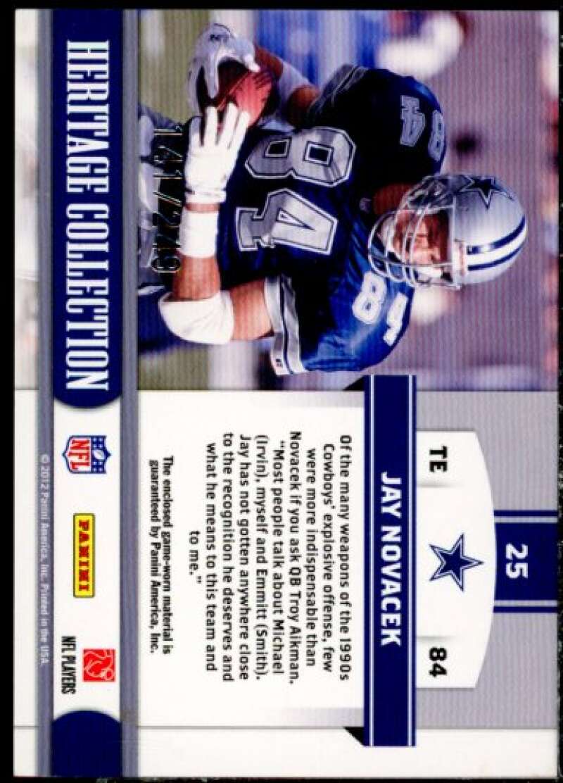 Jay Novacek Card 2011 Totally Certified Heritage Collection Jerseys #25  Image 2