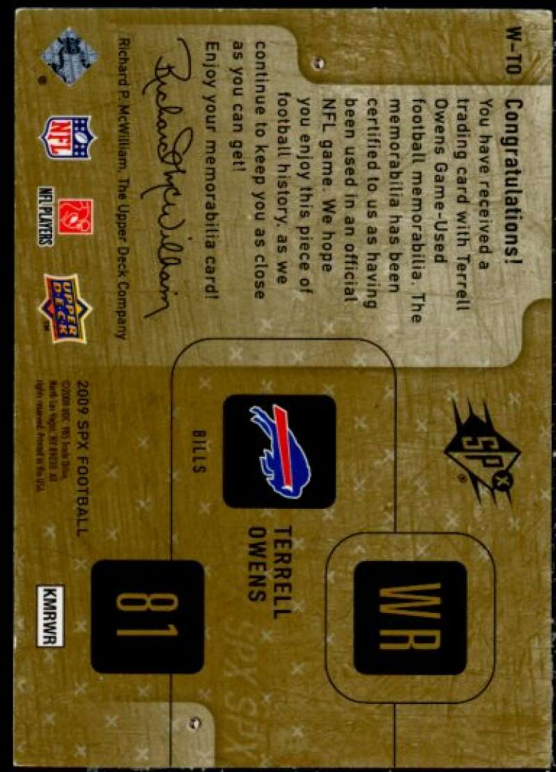 Terrell Owens Card 2009 SPx Winning Materials Patch #WTO  Image 2