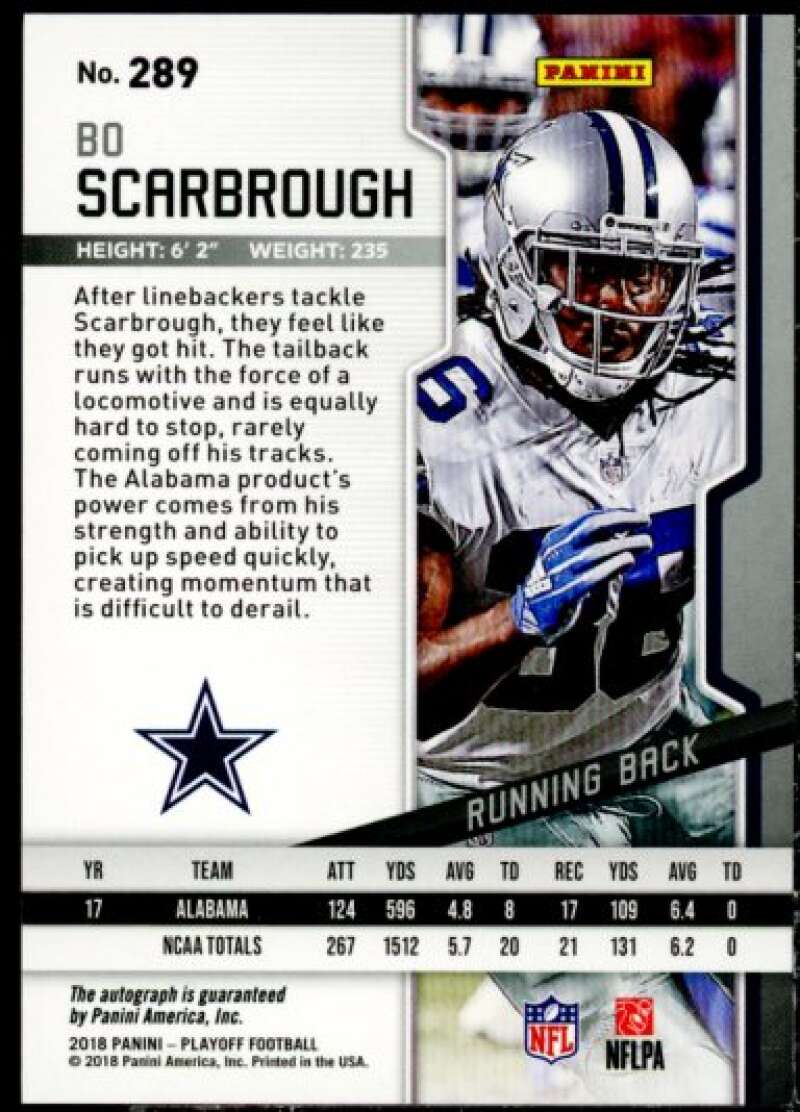 Bo Scarbrough Card 2018 Playoff Rookie Autographs Red Zone #289  Image 2