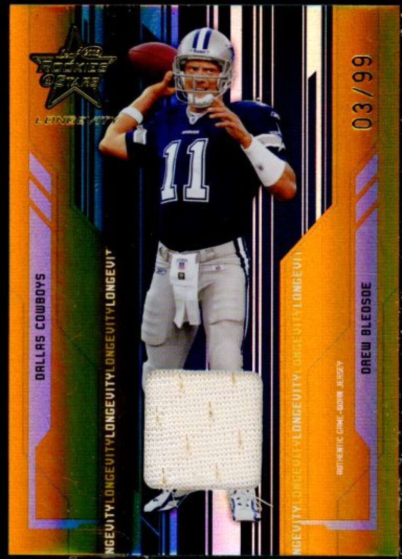 Drew Bledsoe Card 2005 Leaf Rookies and Stars Longevity Materials Gold #24  Image 1