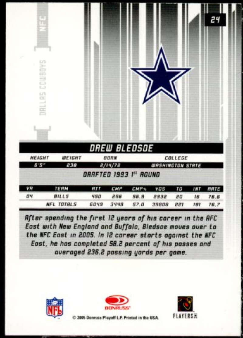 Drew Bledsoe Card 2005 Leaf Rookies and Stars Longevity Materials Gold #24  Image 2