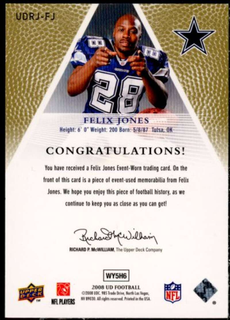 Felix Jones Rookie Card 2008 Upper Deck Rookie Jerseys Gold #UDRJFJ  Image 2