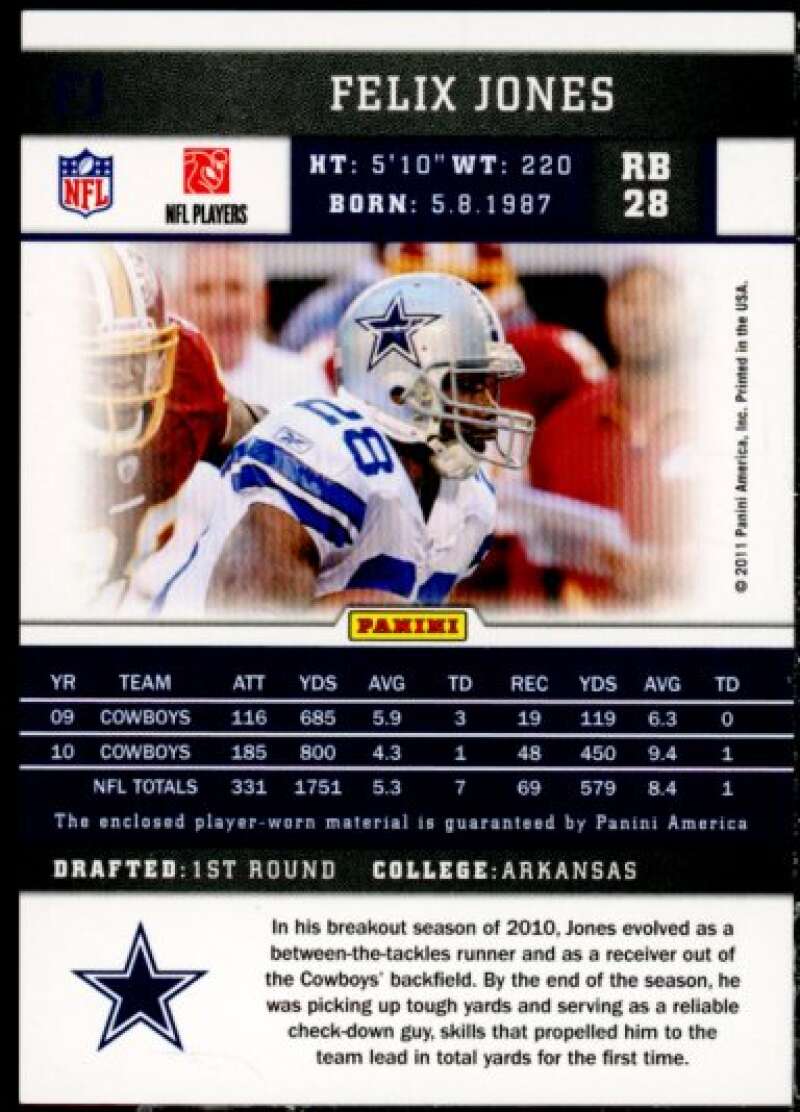 Felix Jones Card 2011 Score Prime Materials #FJ  Image 2