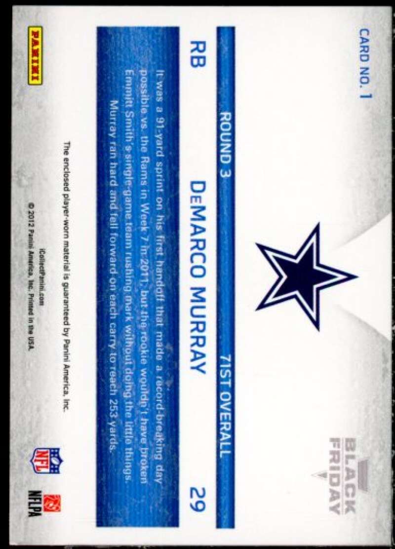 DeMarco Murray Card 2012 Panini Black Friday Rookie Jumbo Materials #1  Image 2