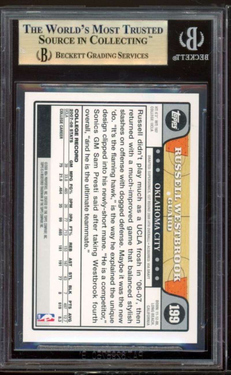 Russell Westbrook Rookie Card 2008-09 Topps #199 BGS 9.5 (9 9.5 9.5 9.5) Image 2