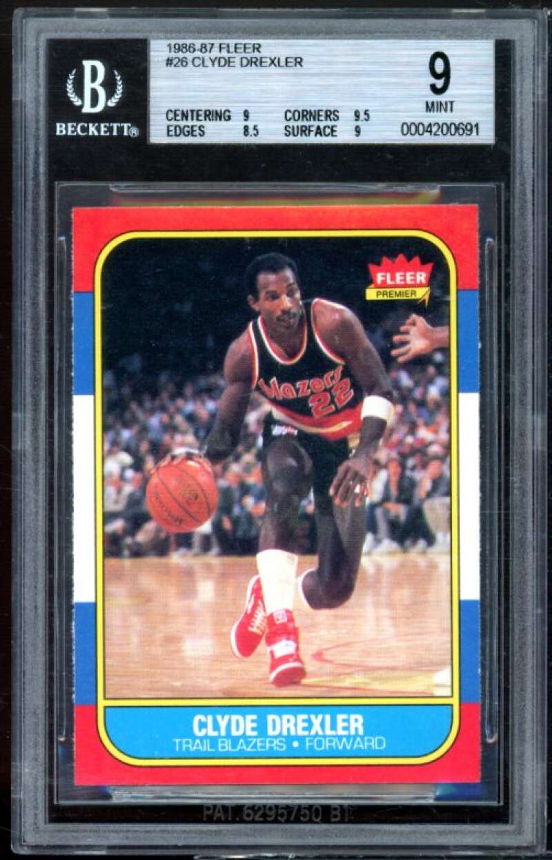 Clyde Drexler Rookie Card 1986-87 Fleer #26 BGS 9 (9 9.5 8.5 9) Image 1