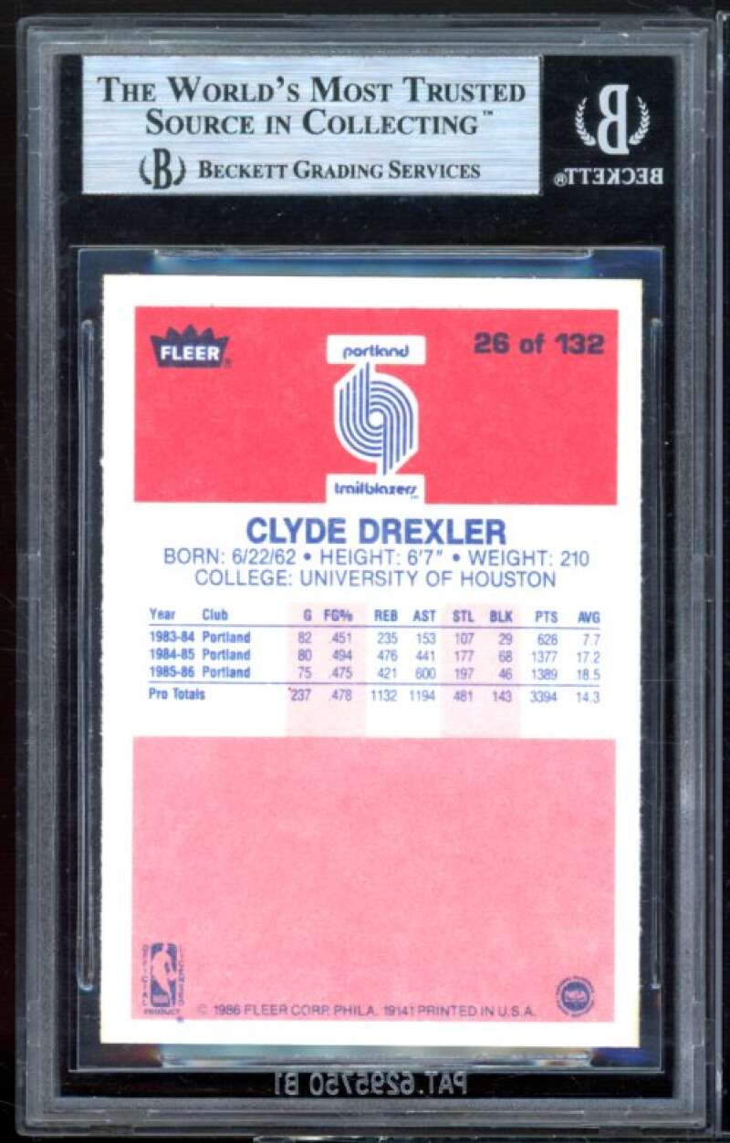 Clyde Drexler Rookie Card 1986-87 Fleer #26 BGS 9 (9 9.5 8.5 9) Image 2