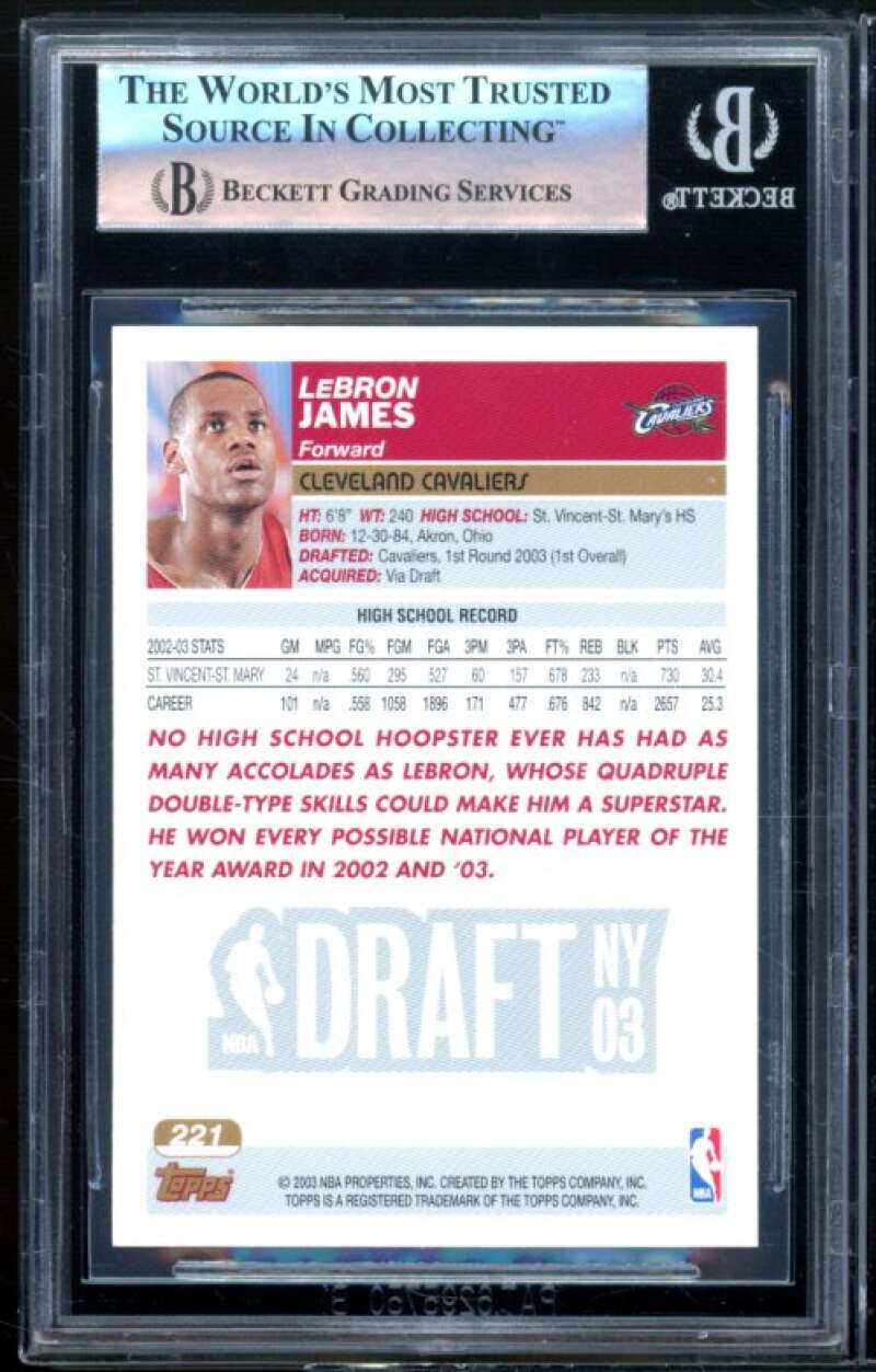 Lebron James Rookie Card 2003-04 Topps Collection #221 BGS 9 (8.5 9 9.5 9) Image 2