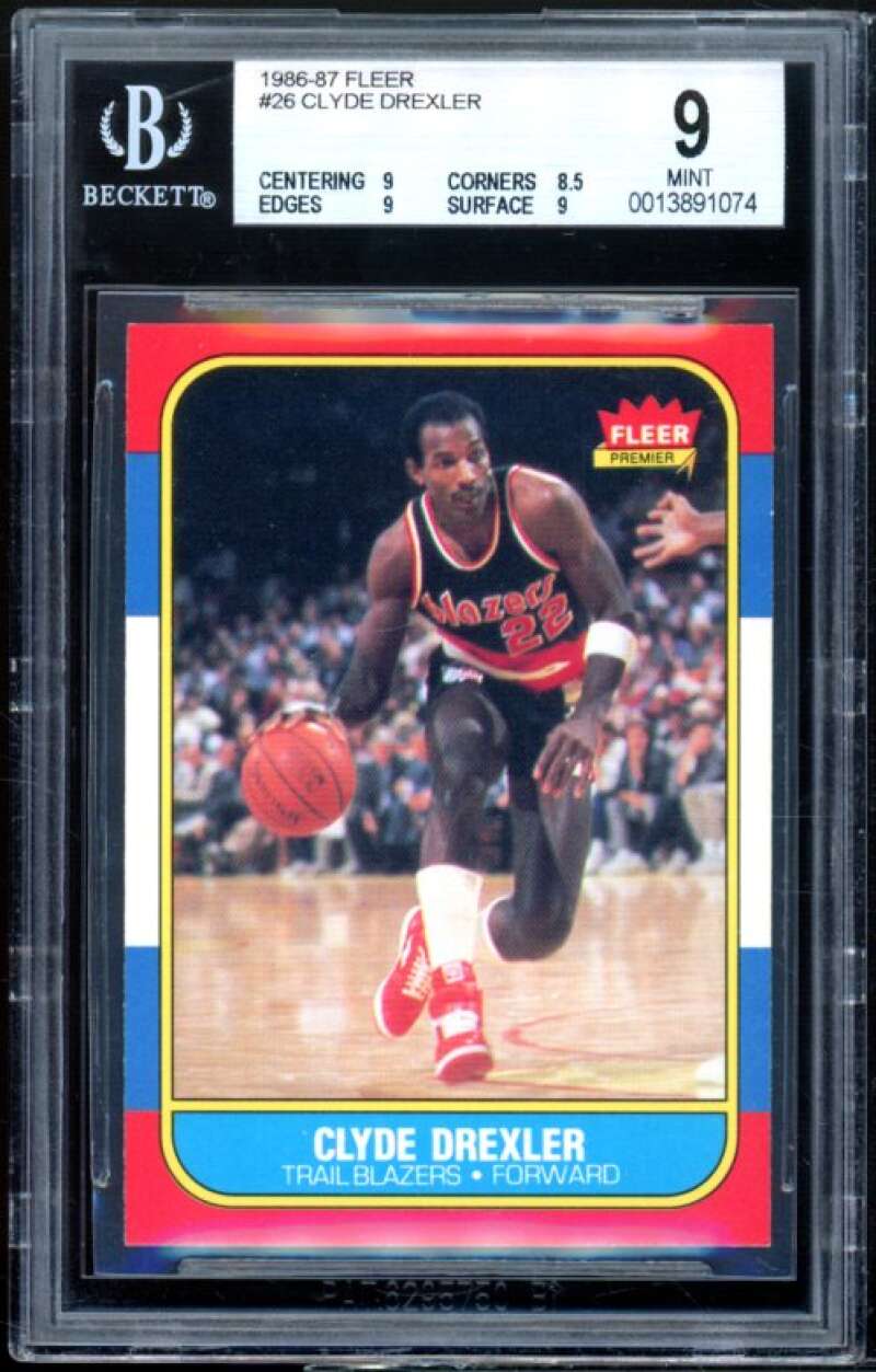 Clyde Drexler Rookie Card 1986-87 Fleer #26 BGS 9 (9 8.5 9 9) Image 1